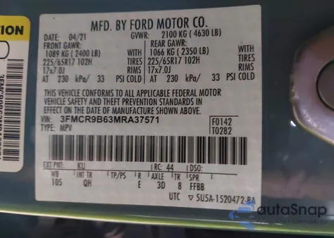 2021 Ford Bronco Sport Big Bend from USA, damaged, VIN 3FMCR9B63MRA37571